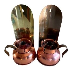 Vintage 70s Coppercraft Guild Copper & Brass Scalloped Wall Sconce Pair - MCM-9"